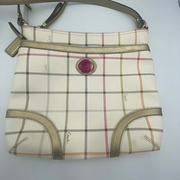 Coach Peyton Tattersall File Crossbody Bag Purse Plaid White Multicolor - Picture 2 of 9